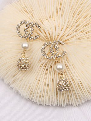Replica Designer Chanel Women Fashion Rhinestone Pearl Earrings
