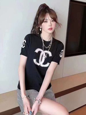 Replica Designer Chanel Women Fashion Rhinestone-Studded Knitted Top