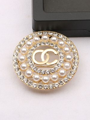 Replica Designer Chanel Women Fashion Round Multi-Layer Pearl Brooch