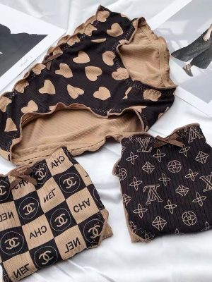 Replica Designer Chanel Women Fashion Sexy Printing Mid-Waist Panties