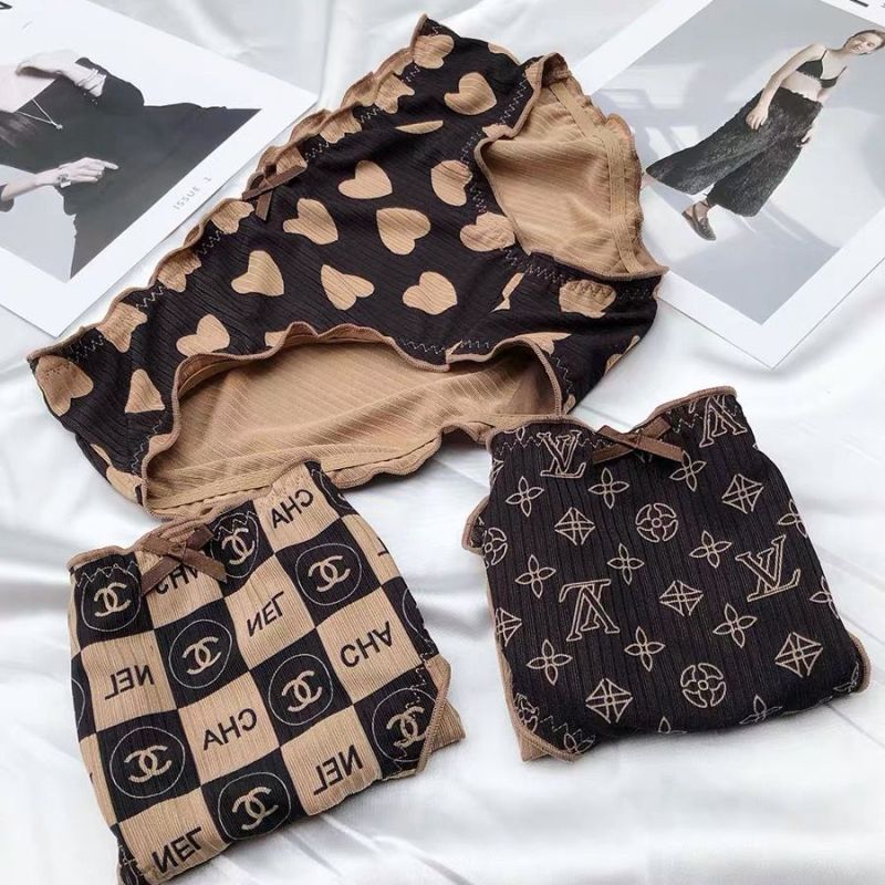 Replica Designer Chanel Women Fashion Sexy Printing Mid-Waist Panties