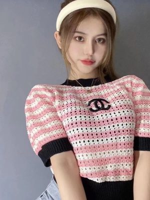 Replica Designer Chanel Women Fashion Short-Sleeved Knitted Top