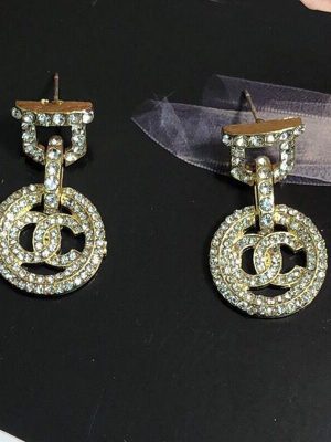 Replica Designer Chanel Women Geometric Round Rhinestone Double C Earrings
