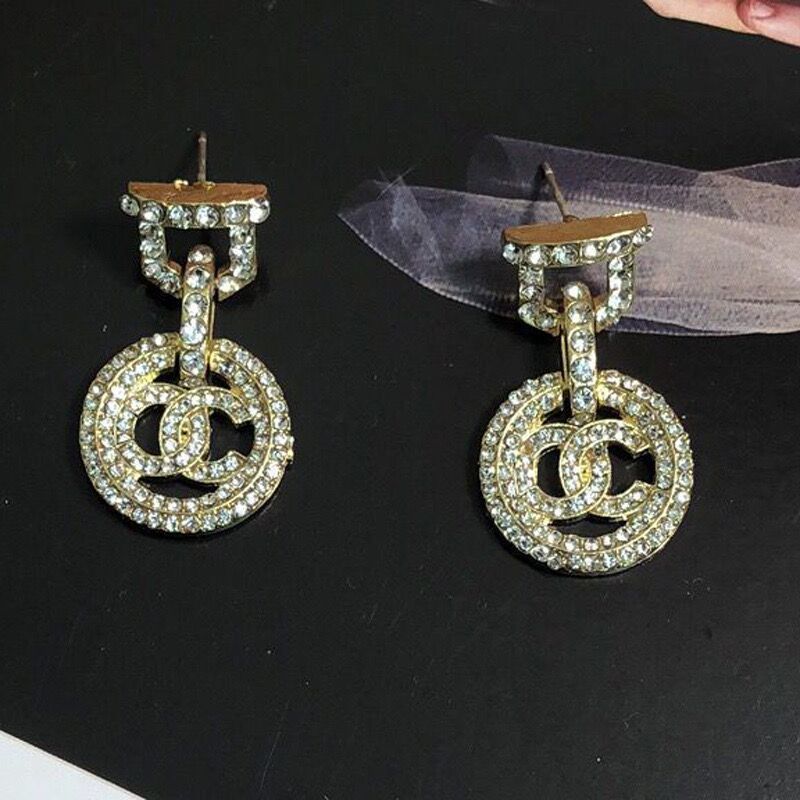 Replica Designer Chanel Women Geometric Round Rhinestone Double C Earrings