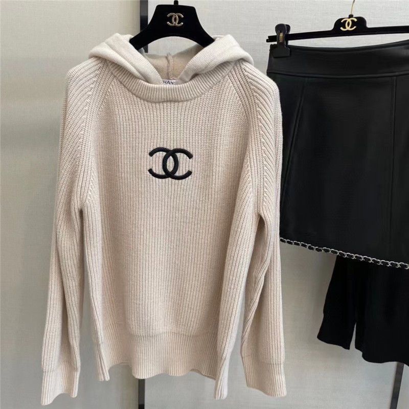 Replica Designer Chanel Women Loose Casual Hooded Knit Top