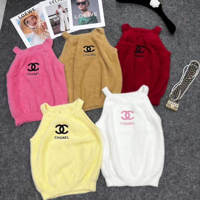 Replica Designer Chanel Women Mink Velvet Camisole Female Halter Neck Sleeveless Sweater