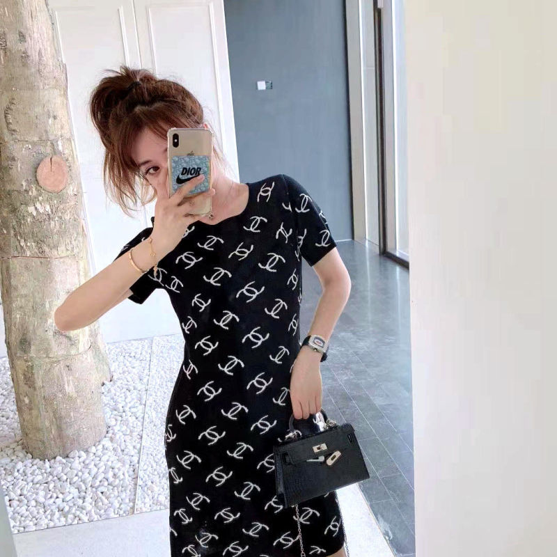 Replica Designer Chanel Women Round Collar Short-Sleeved Dress