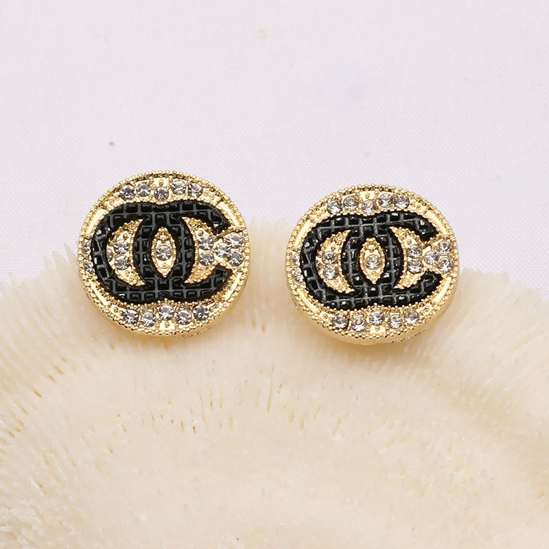 Replica Designer Chanel Women Simple Letter Double C Rhinestone Stud Earrings