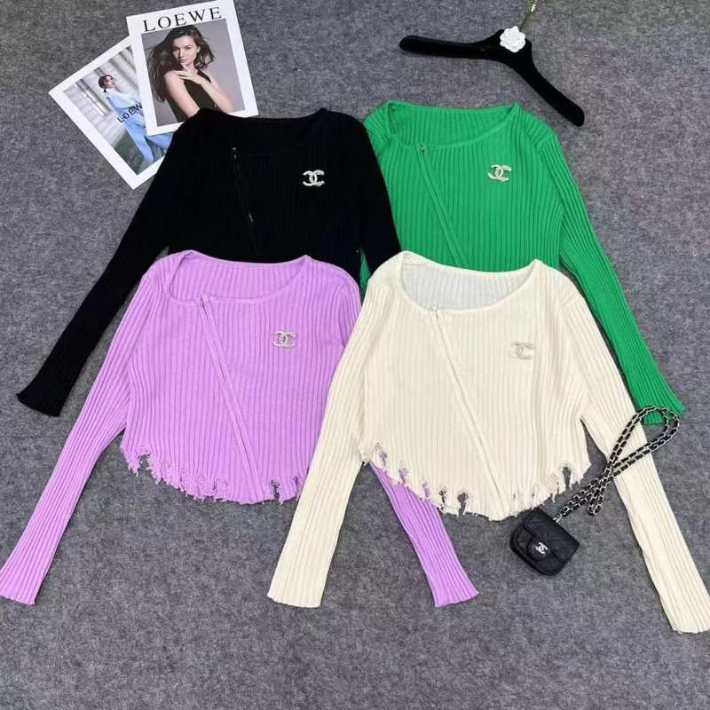 Replica Designer Chanel Women Solid Color Round Neck Long-Sleeved Knitted Cardigan