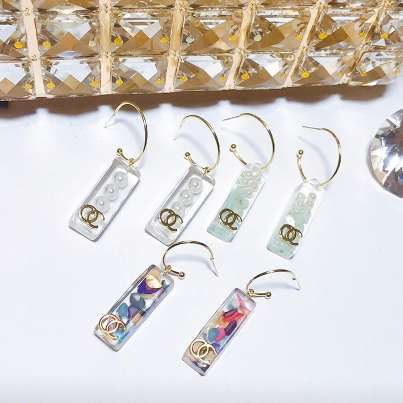 Replica Designer Chanel Women Transparent Acrylic Rectangular Earrings
