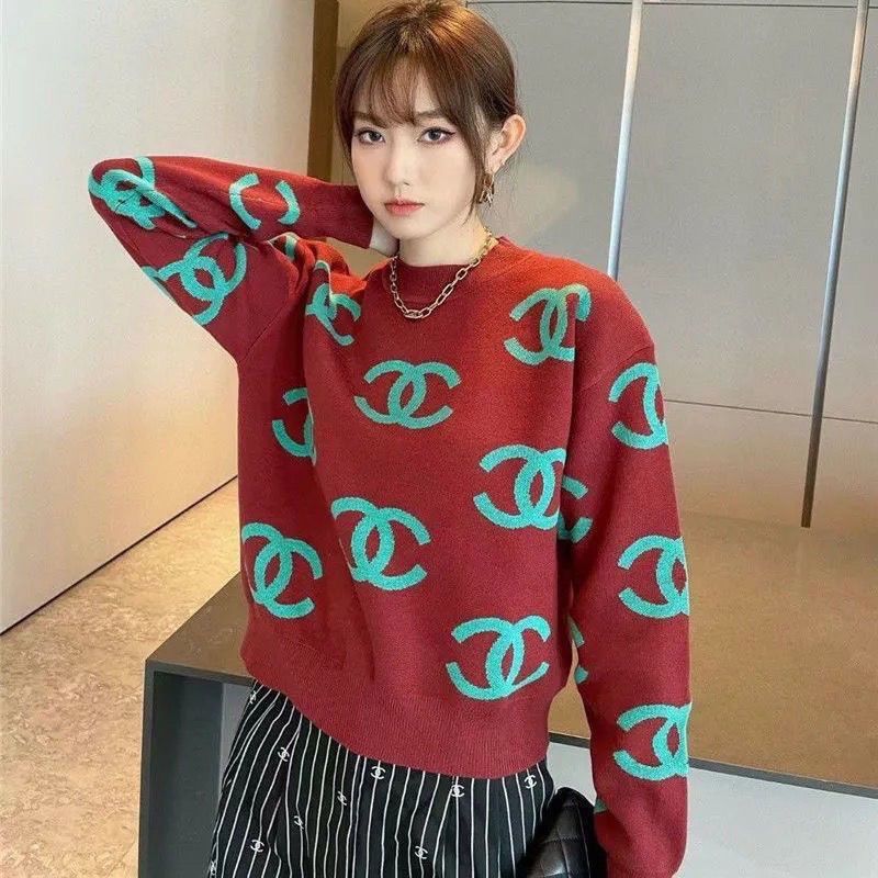 Replica Designer Chanel Women'S Casual Jacquard Long Sleeve Crewneck Knit Top