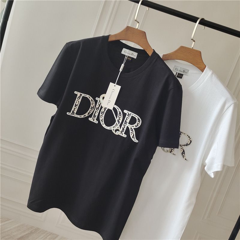 Replica Designer Dior Casual Letter Embroidered Short Sleeve Loose T-Shirt