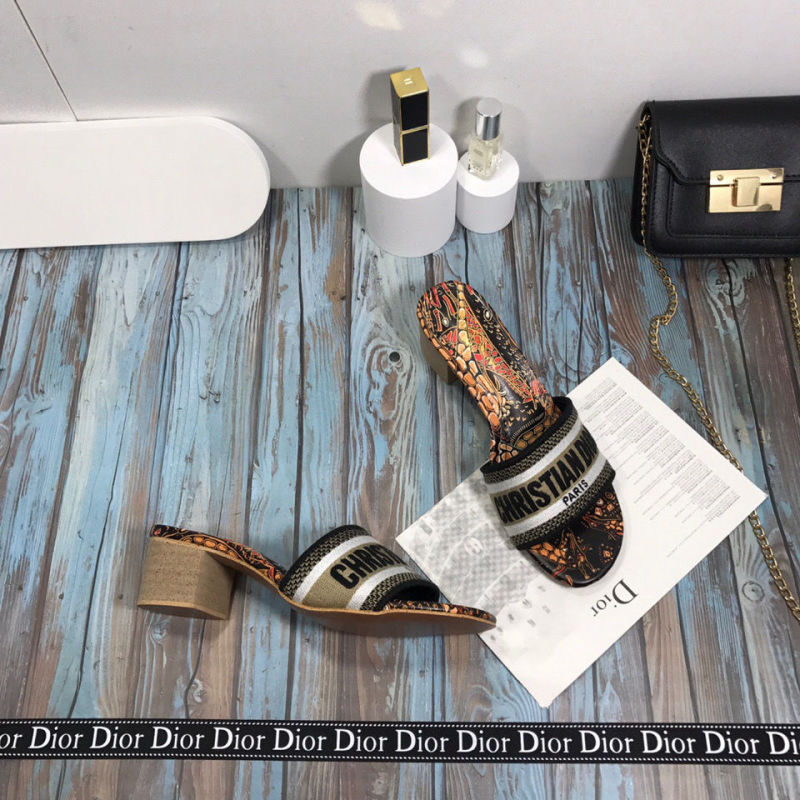 Replica Designer Dior Fashion Letter Embroidered Chunky Heel Slippers