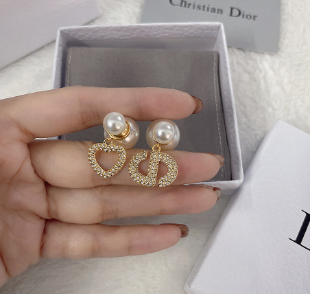Replica Designer Dior Fashion Love Rhinestone Letter Stud Earrings