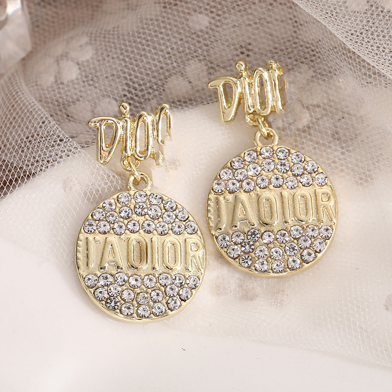 Replica Designer Dior Fashion Metal Letter Rhinestone Earrings