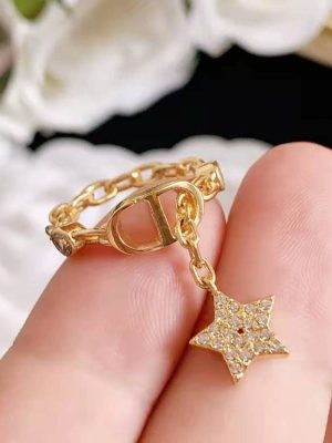 Replica Designer Dior Fashion Metal Letter Rhinestone Ring