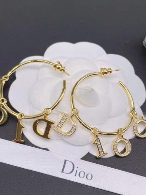 Replica Designer Dior Fashion Metal Rhinestone Letter Earrings