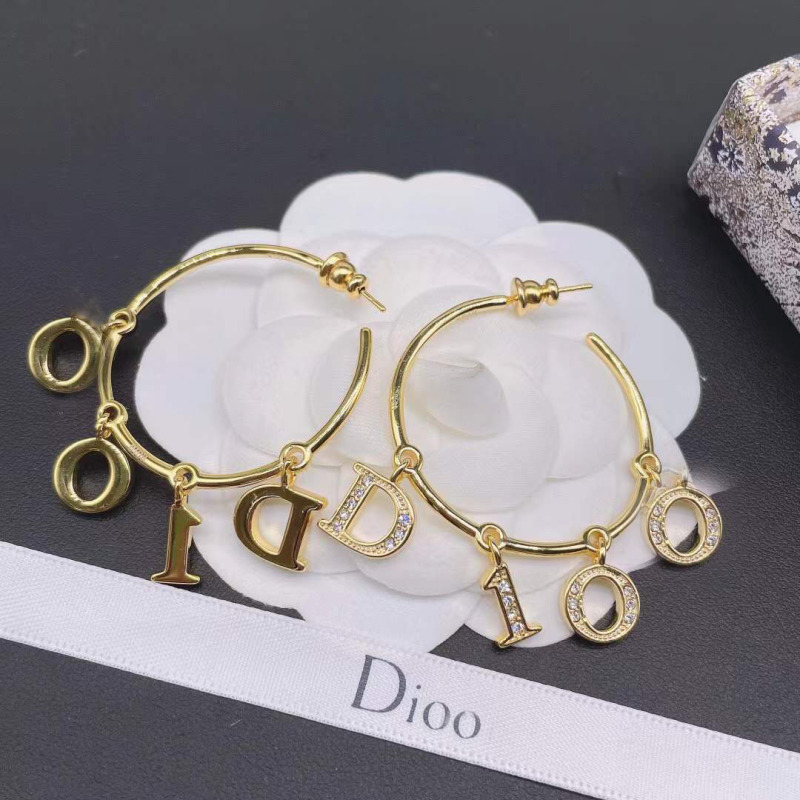 Replica Designer Dior Fashion Metal Rhinestone Letter Earrings