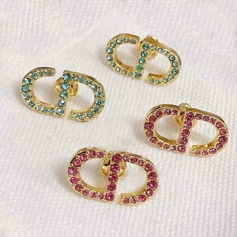 Replica Designer Dior Fashion Multicolor Rhinestone Letter Stud Earrings