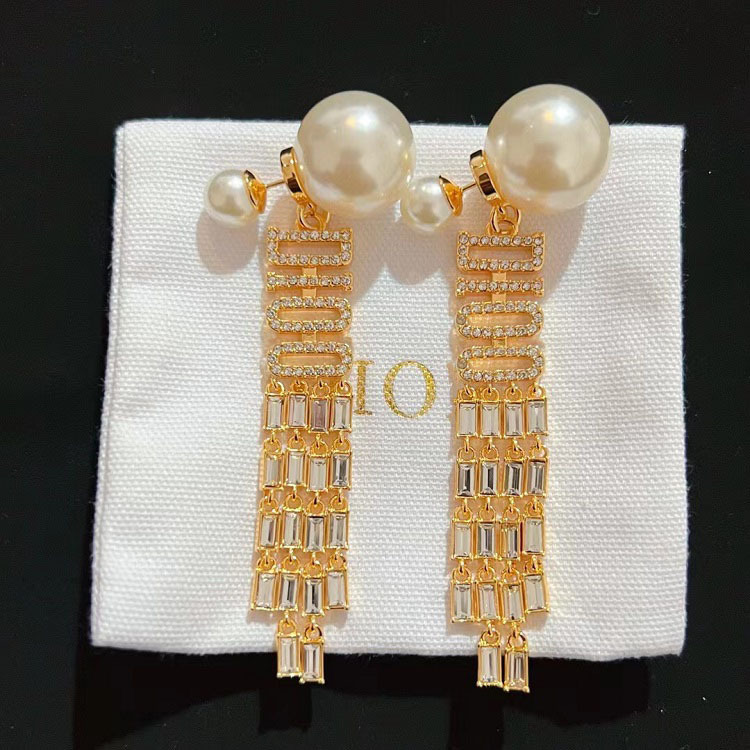 Replica Designer Dior Fashion Rhinestone Alphabet Tassel Earrings
