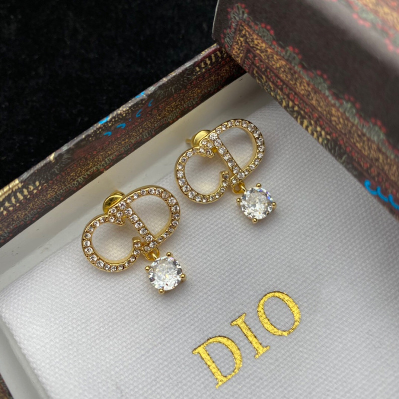 Replica Designer Dior Fashion Rhinestone Letter Stud Earrings