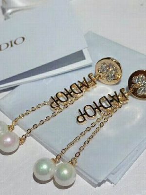 Replica Designer Dior Fashion Rhinestone Metal Letter Imitation Pearl Tassel Earrings