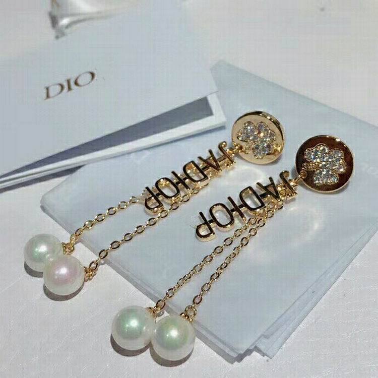 Replica Designer Dior Fashion Rhinestone Metal Letter Imitation Pearl Tassel Earrings