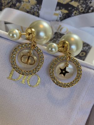 Replica Designer Dior Fashion Rhinestone Star Imitation Pearl Stud Earrings