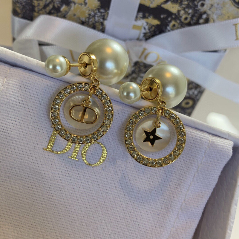 Replica Designer Dior Fashion Rhinestone Star Imitation Pearl Stud Earrings