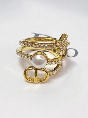 Replica Designer Dior Fashion Rhinestone Star Imitation Pearl Three Circle Open Ring
