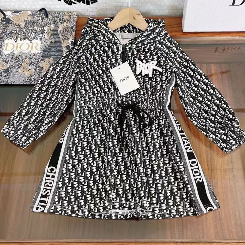 Replica Designer Dior Kids Fashion Letter Print Waist Drawstring Dress