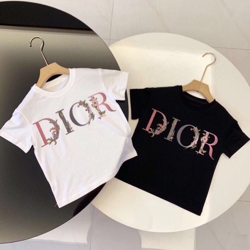 Replica Designer Dior Kids Letter Print Short Sleeve T-Shirt