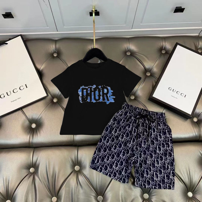 Replica Designer Dior Kids Letter Print Short-Sleeved T-Shirt + Shorts Two-Piece Set