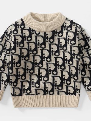 Replica Designer Dior Kids Monogram Jacquard Double Layer Knitted Top