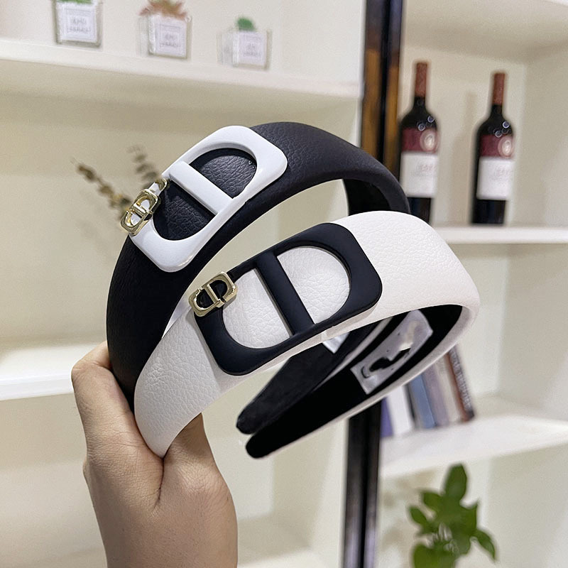 Replica Designer Dior Simple Black White PU Letter Headband