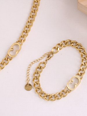 Replica Designer Dior Simple Metal Alphabet Thick Chain Necklace And Bracelet
