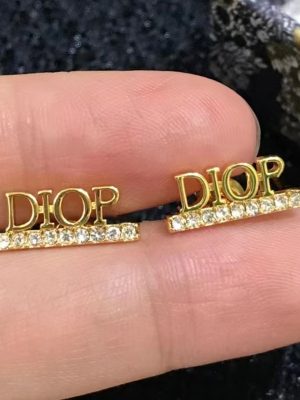 Replica Designer Dior Simple Metal Letter Rhinestone Earrings