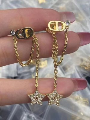 Replica Designer Dior Simple Metal Star Chain Tassel Stud Earrings