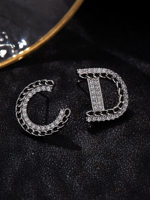 Replica Designer Dior Simple Rhinestone Letter Stud Earrings