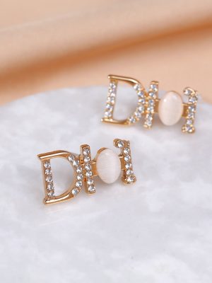 Replica Designer Dior Simple Rhinestone Letter Stud Earrings