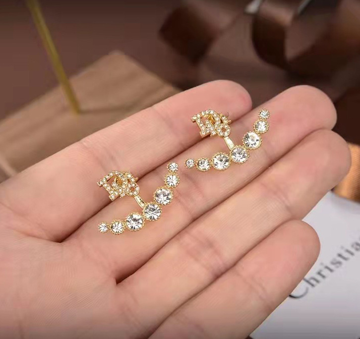 Replica Designer Dior Simple Rhinestone Letter Stud Earrings