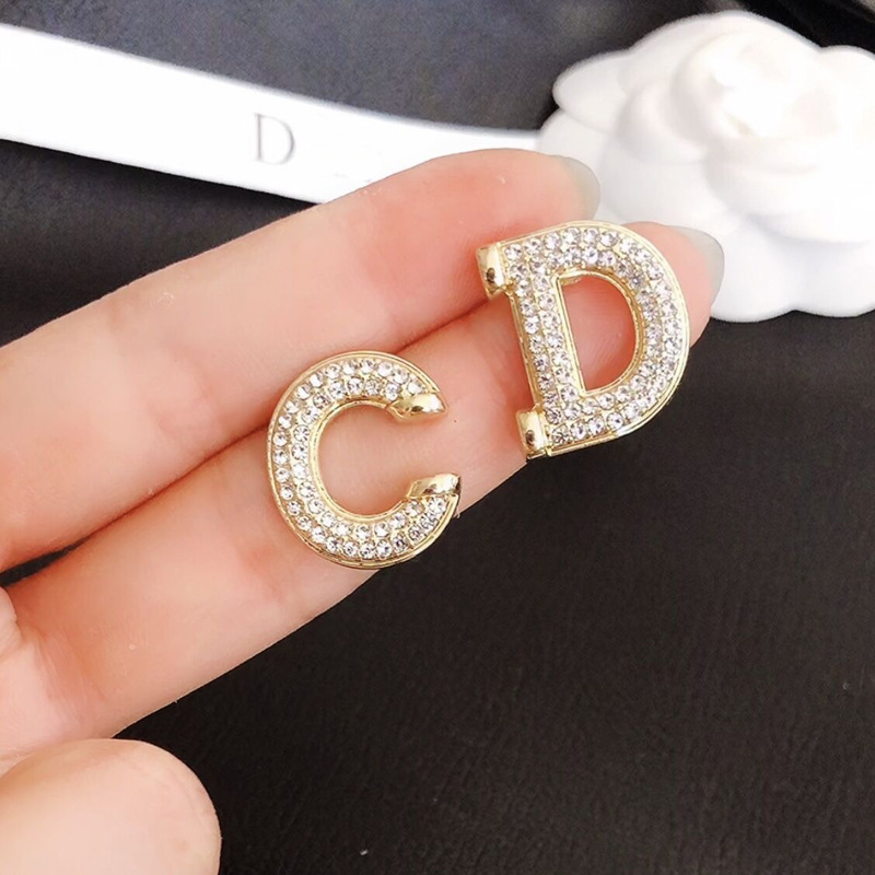 Replica Designer Dior Simple Rhinestone Letter Stud Earrings