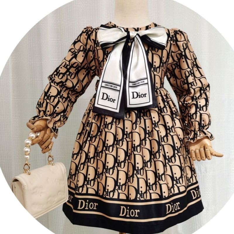Replica Designer Dior Sweet Kids Alphabet Print Bow Dress