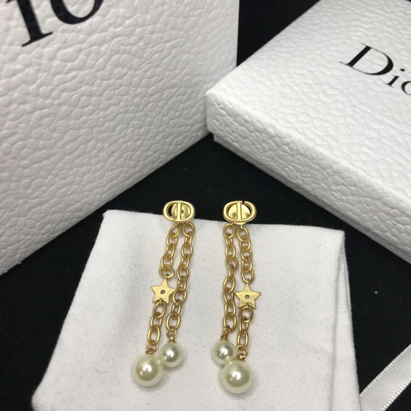 Replica Designer Dior Vintage Letter Imitation Pearl Fringe Earrings