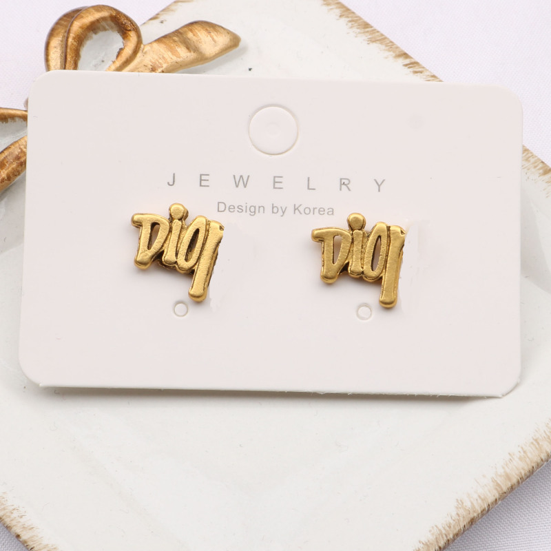 Replica Designer Dior Vintage Metal Letter Stud Earrings