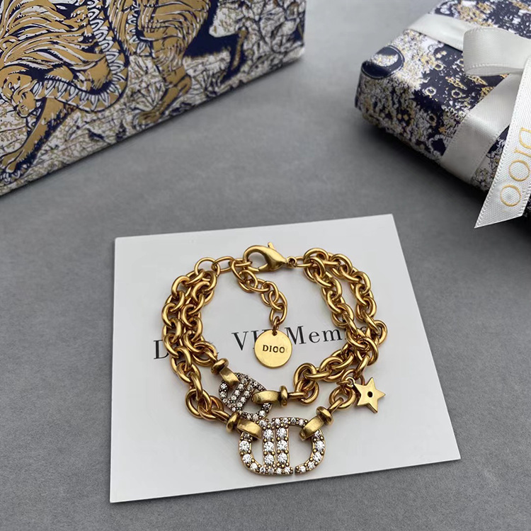 Replica Designer Dior Vintage Rhinestone Letter Double Bracelet