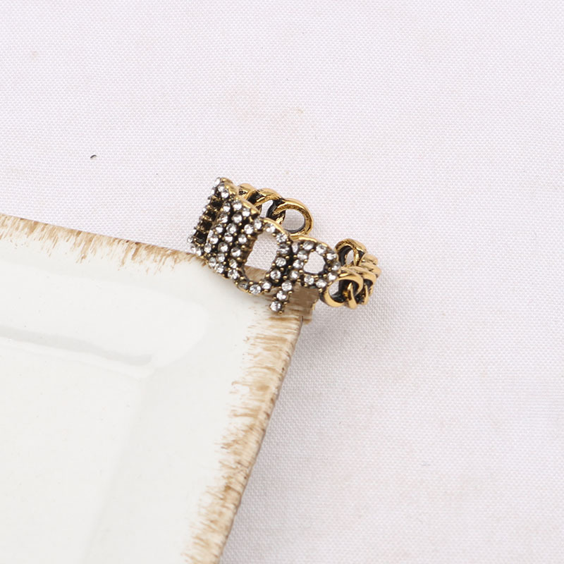 Replica Designer Dior Vintage Rhinestone Letter Open Ring