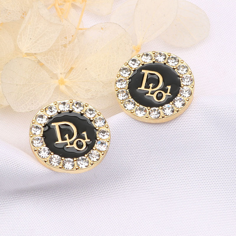 Replica Designer Dior Vintage Rhinestone Letter Stud Earrings