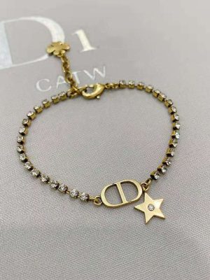 Replica Designer Dior Vintage Rhinestone Metal Letter Bracelet