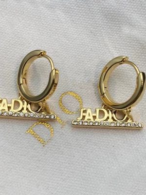 Replica Designer Dior Vintage Rhinestone Metal Letter Stud Earrings